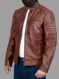 Cafe Racer Brown Leather Jacket For Men | Cafe Racer Biker Jacket For Men
