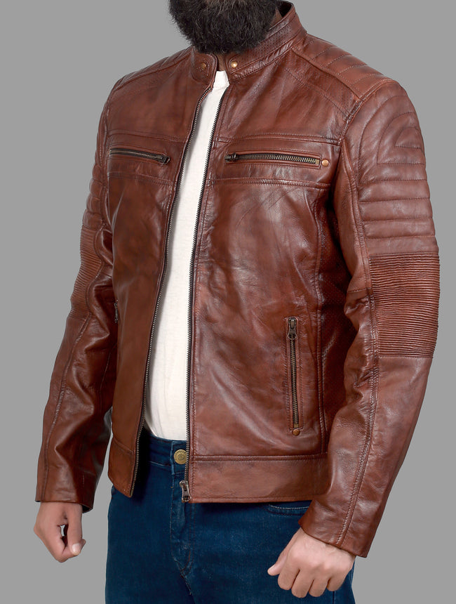Cafe Racer Brown Leather Jacket For Men | Cafe Racer Biker Jacket For Men