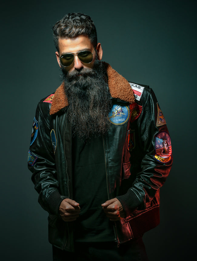 Handmade-Mens-Flight-Black-Leather-Jacket
