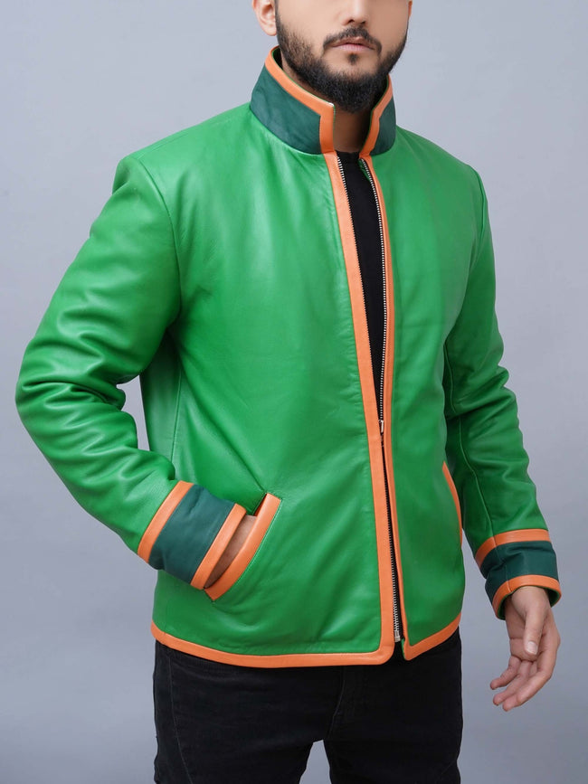Handmade Gon Freecss Inspired Cosplay Real Leather Green  Jacket