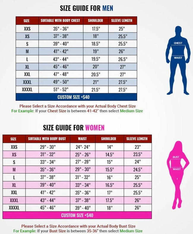Men and Women Sizes
