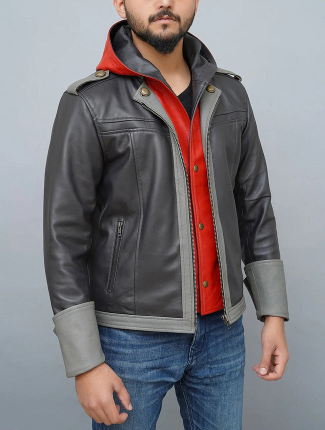 Game Inspired Kingdom 4 Cosplay Hooded Leather Jacket