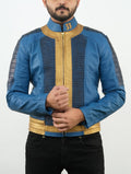 Lucy Vault 33 Inspired Fall Out New Vegas Blue and Golden Leather Jacket Men