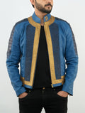 Lucy Vault 33 Fall Out New Vegas Blue and Golden Costume Leather Jacket Men