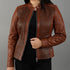 Women's Quilted Textured Brown Real Sheepskin Leather Jacket