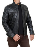 Mens Black Biker Leather Jacket Quilted Beckham Inspired Motorcycle Leather Jacket