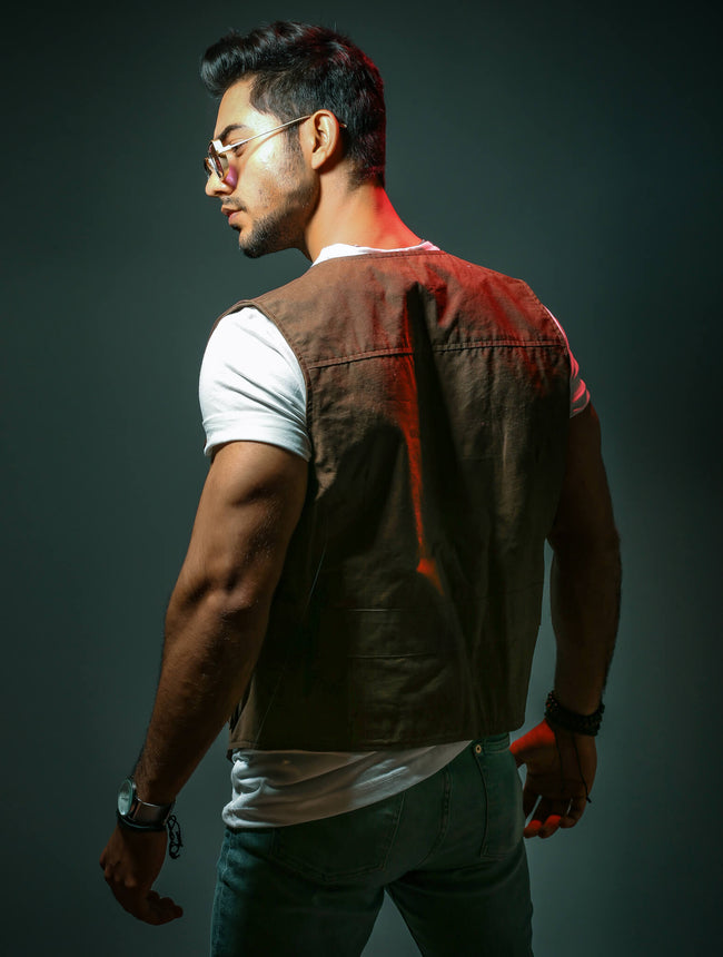 Brown Cotton Vest for Men