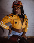 Handmade Final Fantasy XV Cindy Aurum Cosplay Costume Yellow Leather Jacket