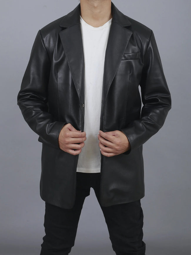 Mens Genuine Black Leather Coat , Mens Leather Blazer Formal Dinner Party Coat  Wedding Leather Coat