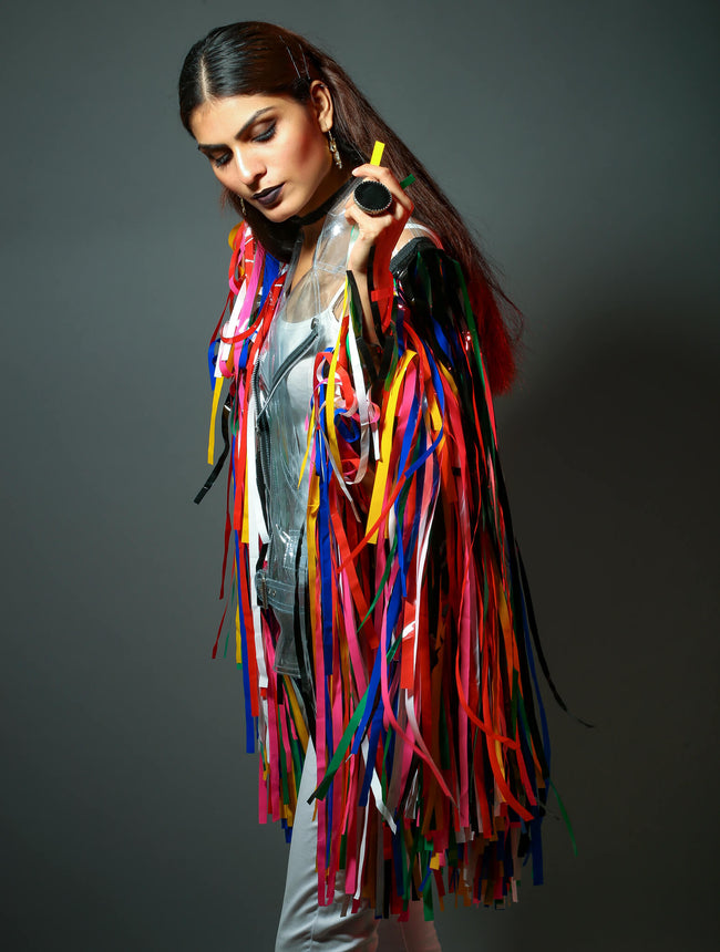 Fringed Sleeves Harley PVC Jacket