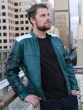 Handmade Mens Inspired Costume Green Leather Jacket