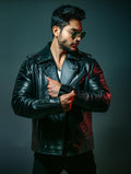 Mens Quilted Black Motorcycle Leather Jacket