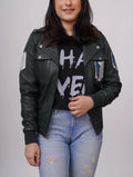 Handmade Women Green Leather Jacket