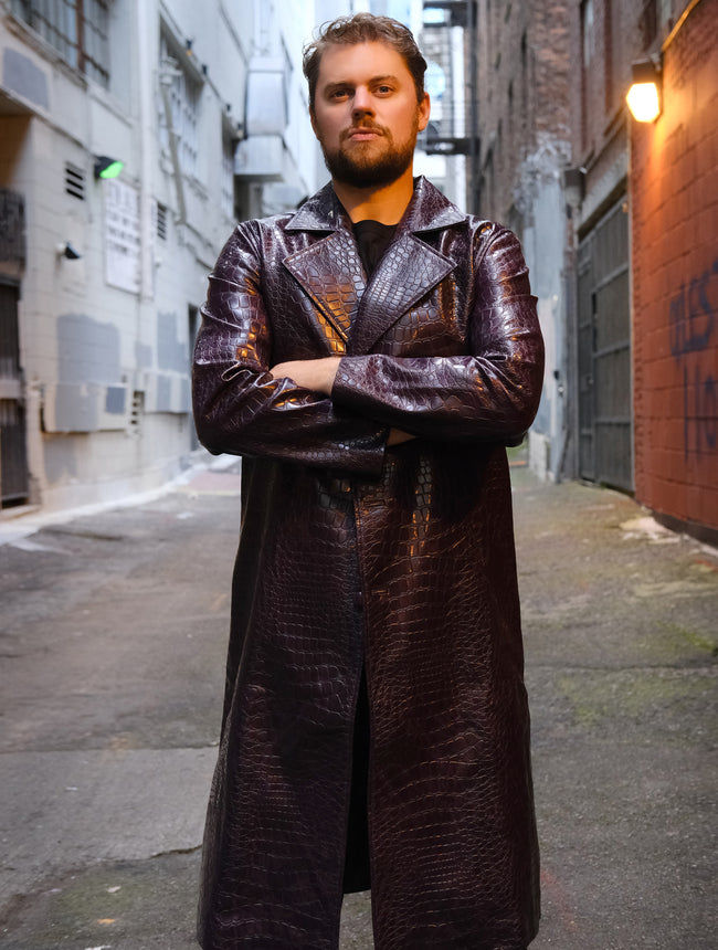 Mens Squad Joker Purple Crocodile Trench Coat