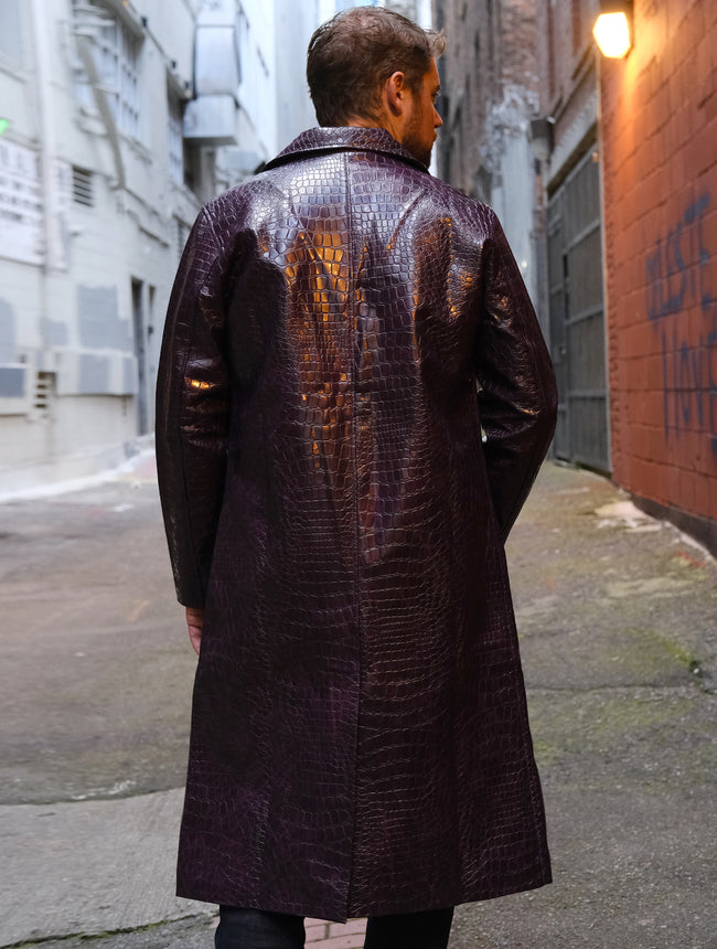 Mens Squad Joker Purple Crocodile Trench Coat