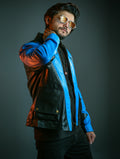 Mens Logan Blue and Black Leather Jacket