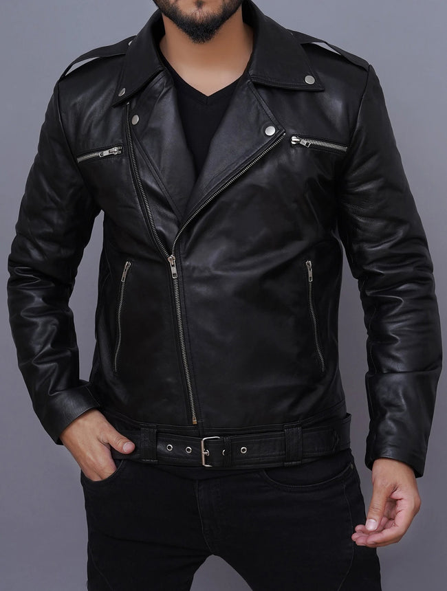 Men's Negan Inspired Brando Motorcycle Black Leather Jacket