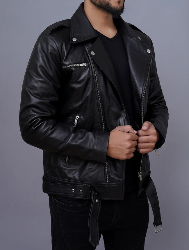 Men's Negan Inspired Brando Motorcycle Black Leather Jacket