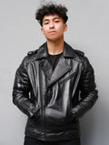 Mens Bekham Quilted Motorcycle Black Leather Jacket