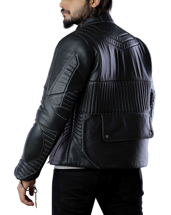 Mens Biker Night Blue Eagle Leather Jacket