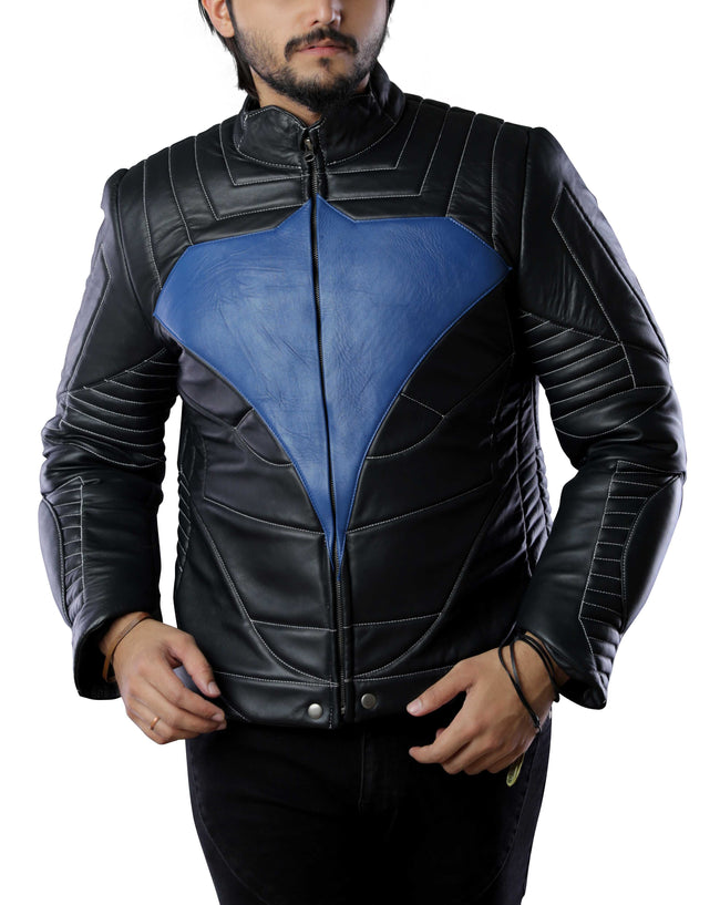 Mens Bike Night Blue Eagle Wing Leather Jacket