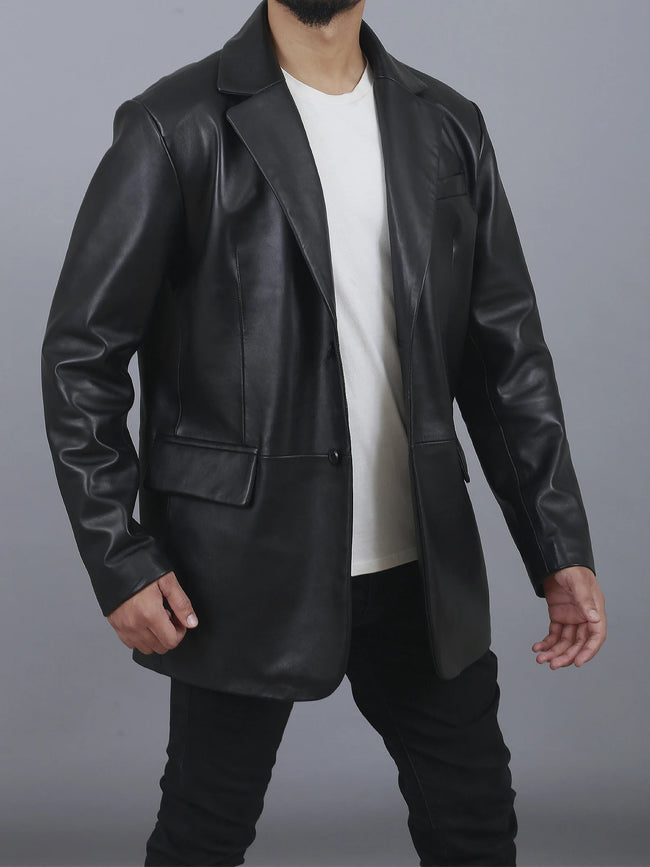 Handmade Mens Leather Coat , Genuine Black Leather Coat , Mens Leather Blazer Formal Dinner Party Coat