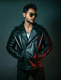 Mens Quilted Black Motorcycle Leather Jacket