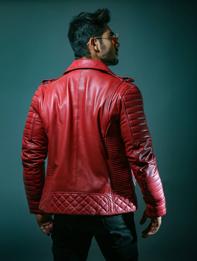 Mens Quilted Black Motorcycle Leather Jacket