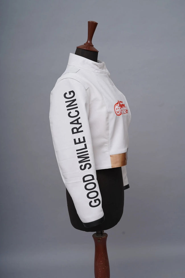 Women Racer Miku Good Smile Racing Cosplay White Leather Jacket
