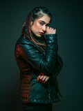 Womens Leather Jacket with Serpents Patch