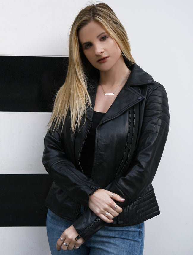 Womens Asymmetrical Black Biker Leather Jacket