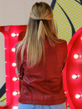 Womens Red Slim fit Motorcycle Leather Jacket