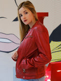 Womens Red Slim fit Motorcycle Leather Jacket