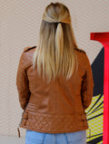 Womens Brown Leather Biker Motorcycle Slimfit Jacket