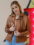 Womens Motorcycle Brown Leather Jacket