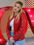 Womens Red Leather Motorcycle Jacket