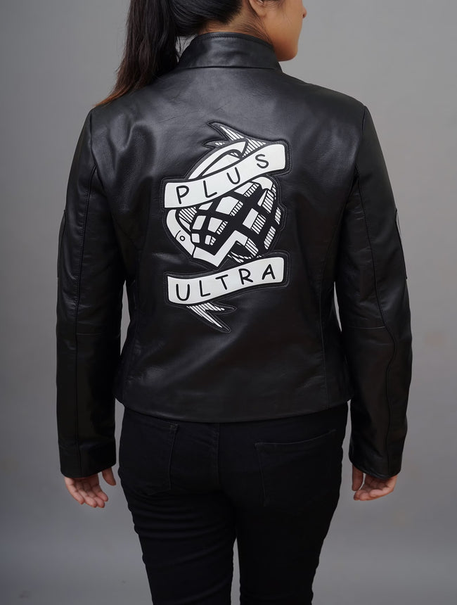 women Bakugo MHA inspired costume black leather jacket