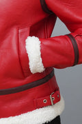 Handmade Bomber Faux Shearling Christmas Red Real Leather Jacket