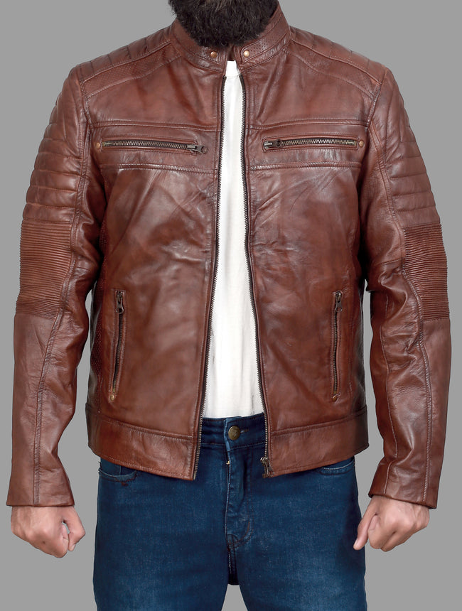 Cafe Racer Brown Leather Jacket For Men | Cafe Racer Biker Jacket For Men