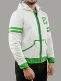 Handmade Ben Ten Omniverse Inspired Green and White Hooded Costume Cosplay Jacket 