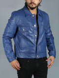 Handmade Inspired Mens Future Trunks Capsule Corp Blue Leather Jacket
