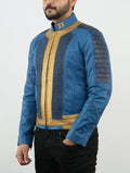 Lucy Vault 33 Fall Out New Vegas Blue and Golden Leather Jacket Men