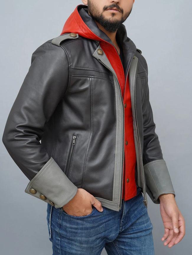 Game Inspired Kingdom 4 Cosplay Hooded Leather Jacket