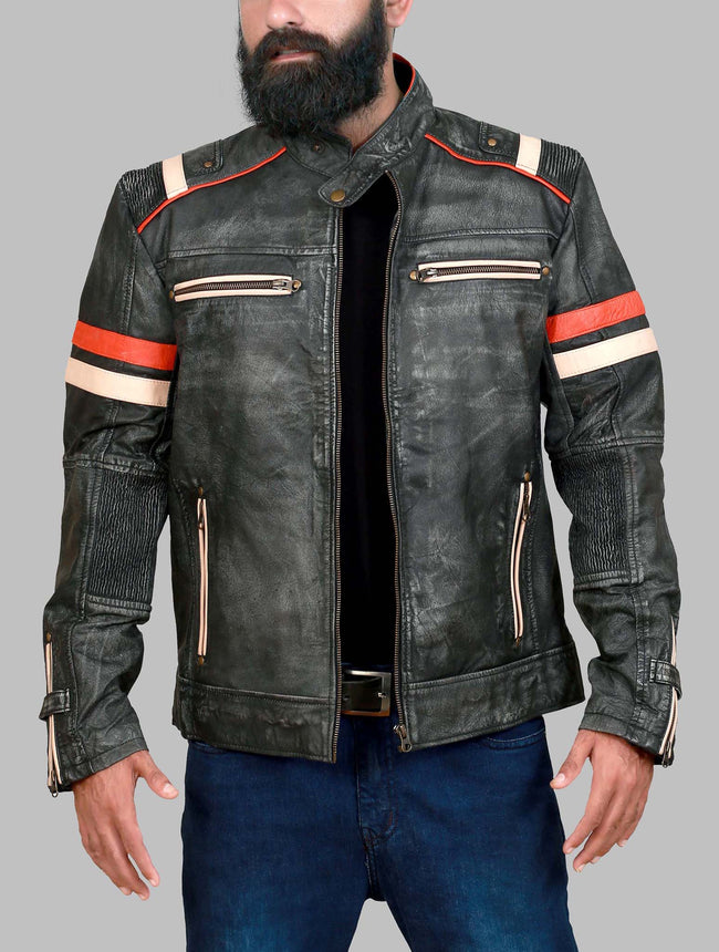 Distressed Cafe Racer Leather Jacket for Men | Vintage Biker Leather Jacket For Men