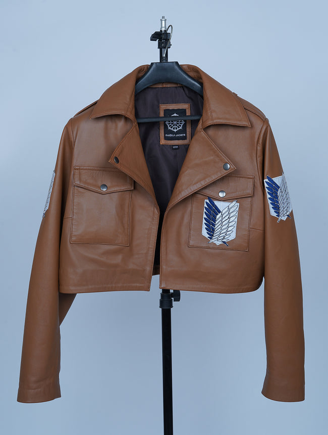 Attack on titan brown leather jacket