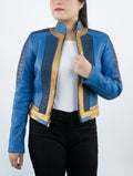Lucy Vault 33 Fall Out New Vegas Blue and Golden Leather Jacket Women