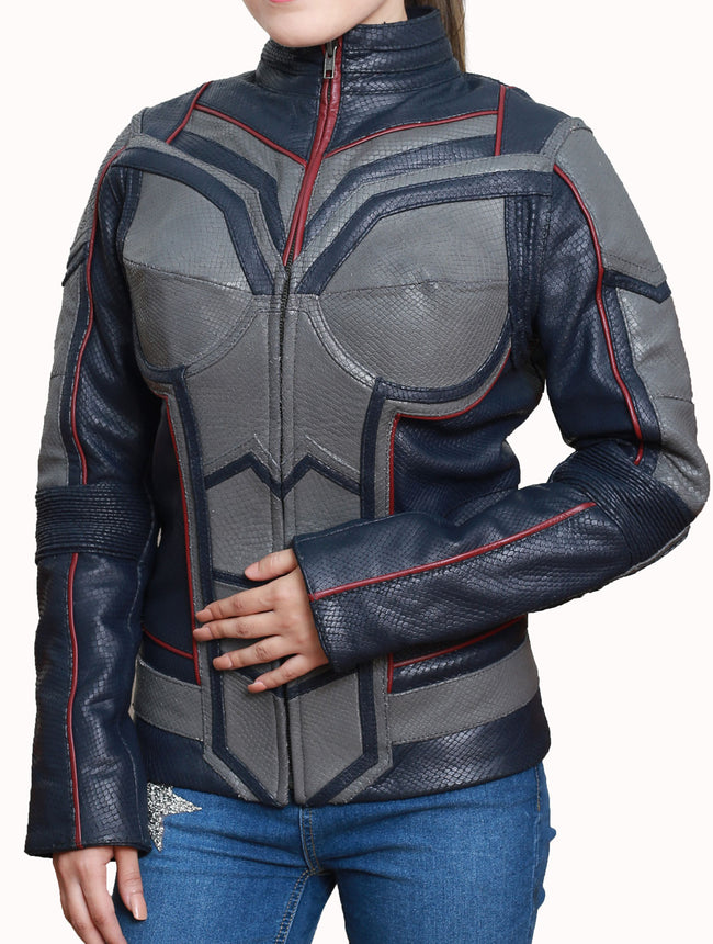 Ant-Man and The Wasp Evangeline Lilly Blue and Grey Costume Leather Jacket for Women
