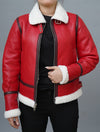 Womens Bomber Style Faux Shearling Red Leather Jacket | Christmas Outfit
