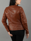 Women's Handmade Quilted Textured Brown Real Sheepskin Leather Jacket