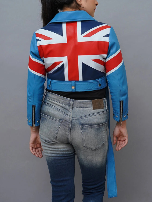 Cammy inspired street fighter UK Flag Cropped Leather Jacket